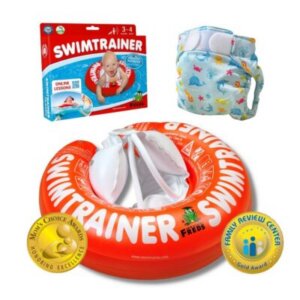 Pack Swimtrainer Classic rojo y bañador pañal azul