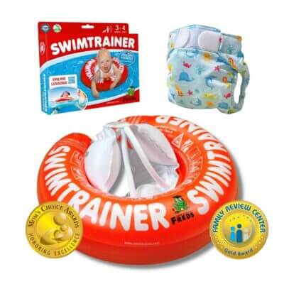 Pack Swimtrainer Classic rojo y bañador pañal azul